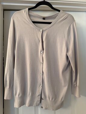 Ann Taylor Pale Taupe Crewneck Button-Front Cardigan